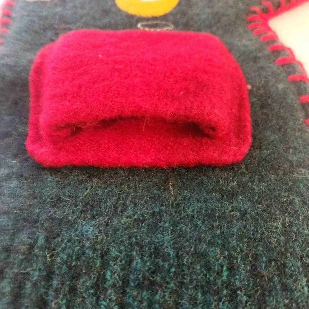 VintageWoolies Felt Christmas Stocking Angel Applique Handmade Primative County